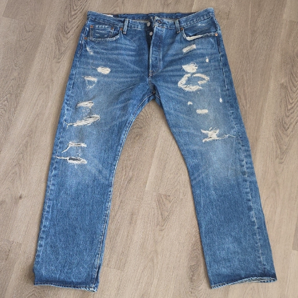 Levi's 501 Straight-Leg Distressed Jeans